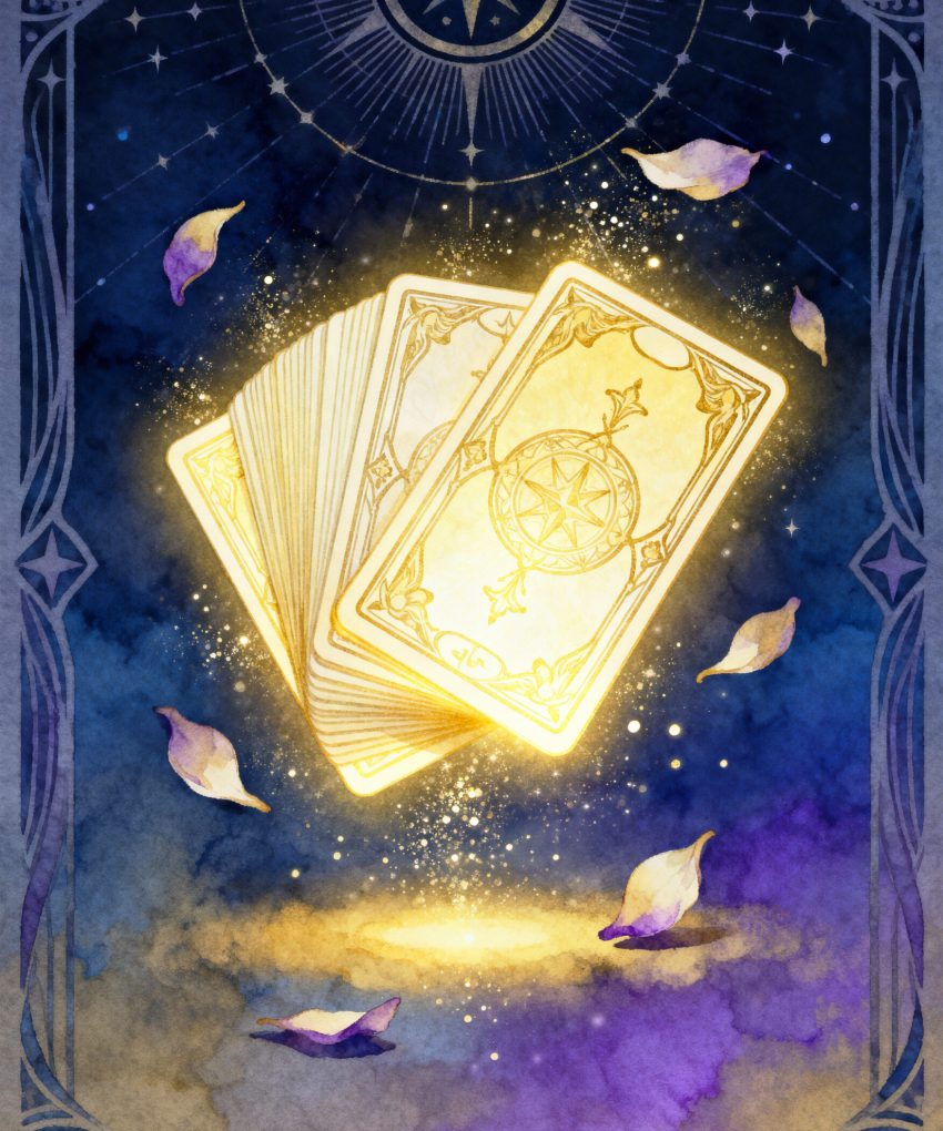mystical-tarot-cards-glowing-starry-sky-illustration