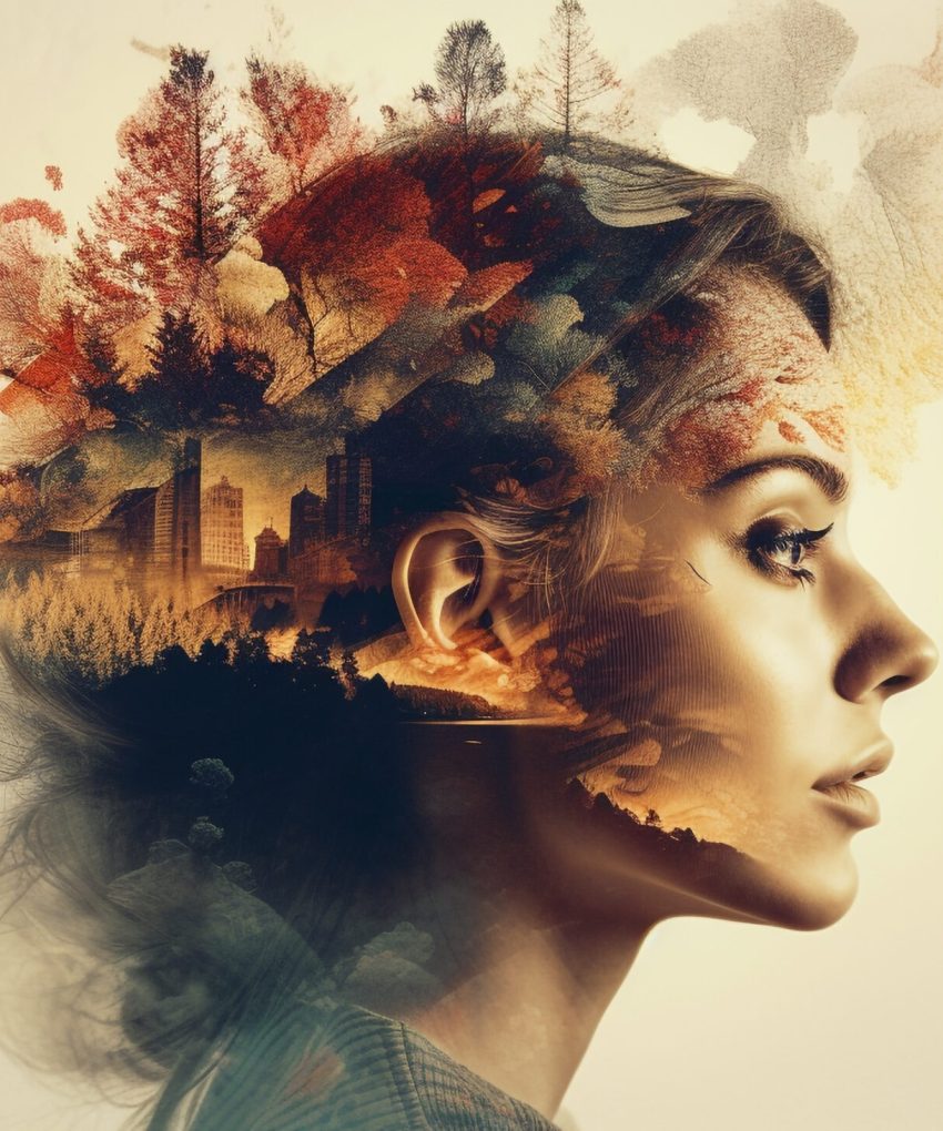 Young woman abstract autumn beauty in nature generated by artificial intelligence